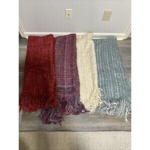 VTG VINTAGE 4 CREAM TURQUOISE RED PURPLE THROW BLANKETS